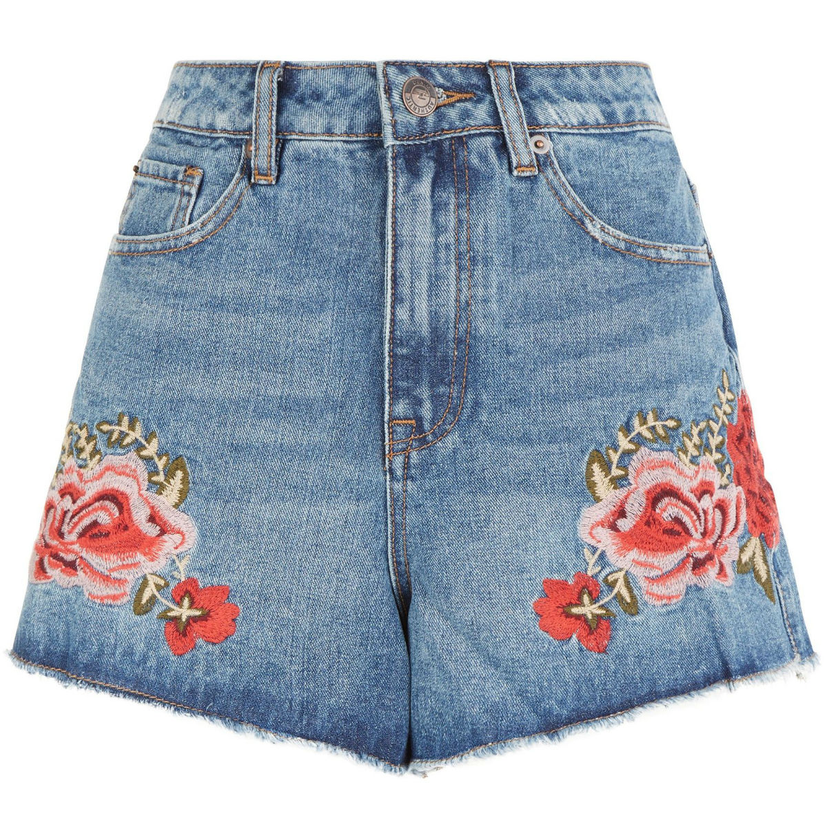 Blue rose embroidered denim mom shorts, £22, New Look